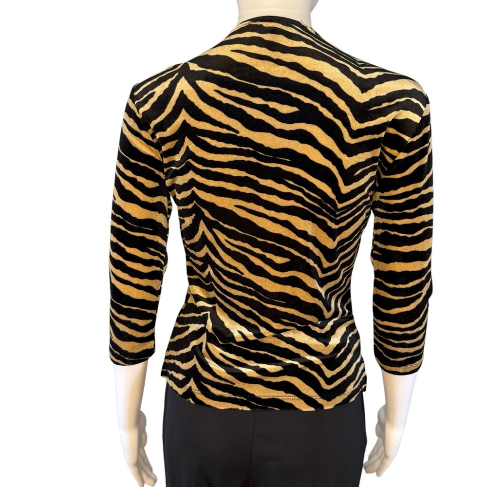 Y2K Silvergate Tan Velvet Zebra Stripes Blouse S - Picture 4 of 6